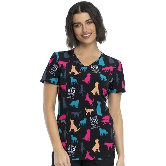 Cherokee Prints Women Medical Scrubs Top V-Neck Dog Lover top XS - Picture 1 of 8